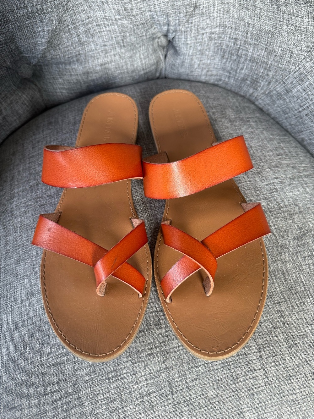 Women's Brownish-Orange Leather Slide Sandals